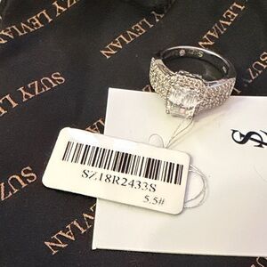 Levian Silver-Tone Halo Ring with Clear Emerald-Cut Center